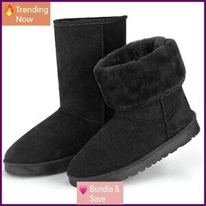 Women's Faux Suede Water Resistant Winter Boots Mid Calf Warm Fur Lined